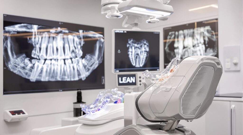 Moderner Behandlungsraum mit transparentem Aligner-System